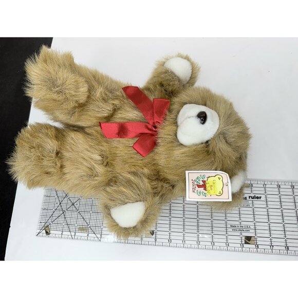 Vintage Justen 16" Plush Fuzzy Brown Teddy Bear With Red Bow Stuffed Animal - Picture 13 of 13